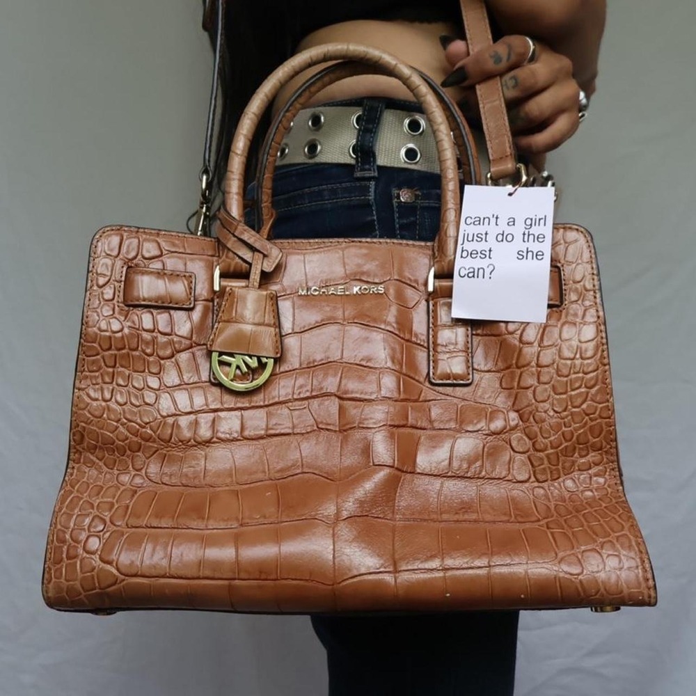 MICHEAL KORS Croc Embossed Dillon East West Satchel Bag